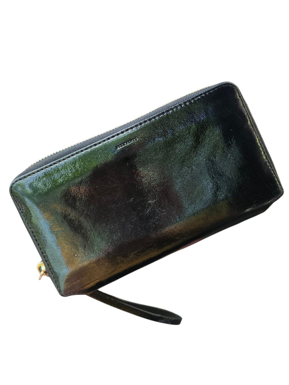 All Saints Leather Zip Wristlet Wallet - Black